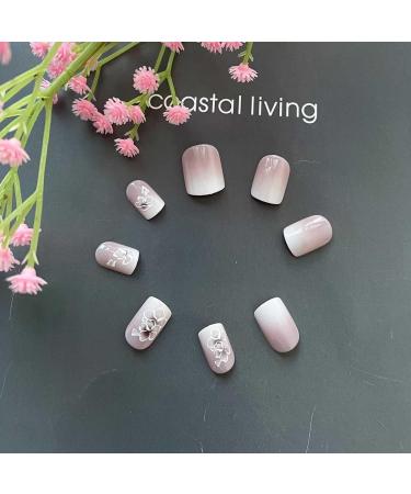 SINLOV Short French Flower Fake Nails Pink Nude Square GradientbFalse Nails Glossy Press on Nails Ballerina Acrylic Full Cover Fake Nails for Women and Girls - Buy Online on GoSupps.com