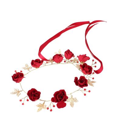 minkissy Red Headband Bridal Head Headgear Miss Nationality Accessories Red