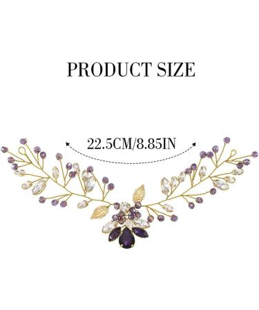 Edary Bride Wedding Hair Vine Purple Rhinestone Bridal Hair Piece Crystal Hair Accessories Wedding Leaf Headband for Women and Girls - Buy Online on GoSupps.com