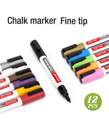ZEYAR Liquid Chalk Marker 12 Colors - 3mm Fine Tip for Detailed Drawing | Writes on Chalkboards, Bistro Boards, Windows | Nonporous Surfaces | Wet Erase Marker - Buy Online on GoSupps.com