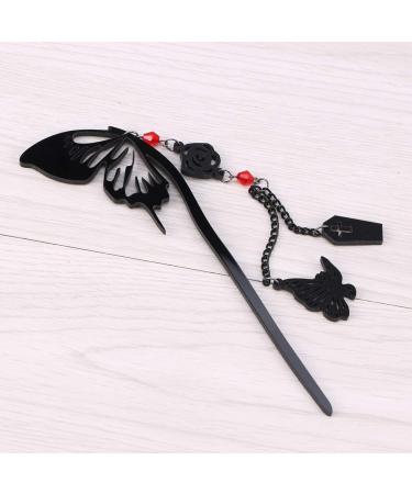 Frcolor Butterfly Rose Flower Hair Stick - Retro Chinese Hairpin with Tassel for Women & Girls - Elegant Hair Decor - Buy Online on GoSupps.com