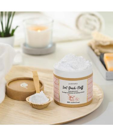 Puremetics 3-in-1 Shower Fluff Almond Milk Vegan Sugar Peeling Gel & Lotion | 250g Plastic-Free - Buy Online on GoSupps.com