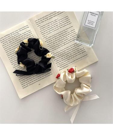 Rose Hair Band Soft Silky Satin Elastic Flower Hair Scrunchies Soft Hair Tie Scrunchy Hair Band Ponytail Women Girls Lady Children Hair Accessories (black) - Buy Online on GoSupps.com