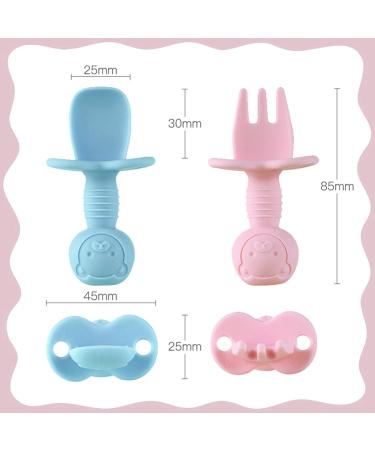 Baby Silicone Self-Feeding Fork and Spoon Set - Gum-Friendly First Stage Utensils for Baby Led Weaning (6 Months+) - Pink - Buy Online on GoSupps.com