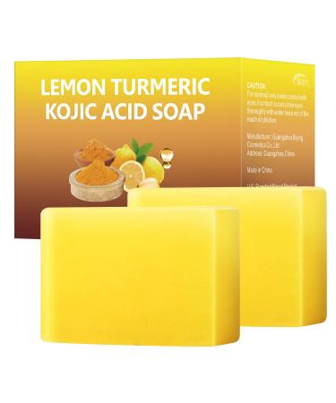 Lemon Turmeric Kojic Acid Soap Kojic Acid & Turmeric Soap for Face and Body Brightening Soap for Dark Spots Acne Lemon Acid for Deep Cleansing & Exfoliating Turmeric Glow Soap Bar 200g