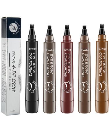 Suake Eyebrow Contouring Pen SUAKE Eyebrow Pen Waterproof Suake Eyebrow Pencil 4-Tip Micro-Fork Long Lasting Smudge Proof Liquid Eye Brow Pencils (5PCS)