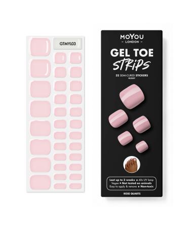 MOYOU LONDON Semi Cured Gel Nail Wraps 32 Pcs Gel Nail Polish Strips for Salon-Quality Pedicure Set with Nail File & Wooden Cuticle Stick (UV/LED Lamp Required) - Rose Quarts - Buy Online on GoSupps.com