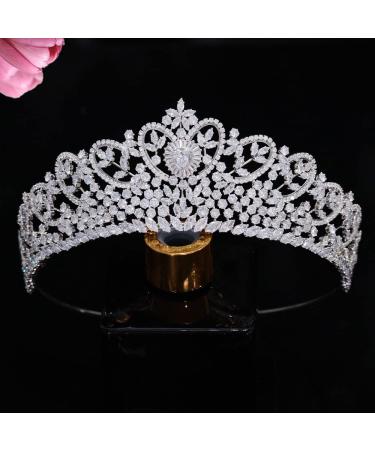 Jorsnovs 5A Zircon Heart Shapes Wedding Bridal Tiaras Full Cubic Zirconia Pageant Queen Crowns for Quinceanera CZ Party Hair Jewelry for Women Silver