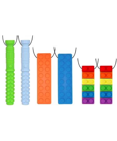 Sensory Chew Necklace for Kids and Adult Pisool 6 Pack Chewy Necklace Sensory Silicone Teething Chewing Necklace for Autism ADHD
