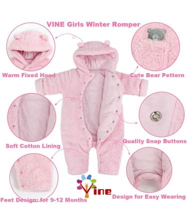 Baby Winter Snowsuit Romper with Hood | Toddler Outerwear Set | Thick & Warm | Pink 9-12 Months - Buy Online on GoSupps.com