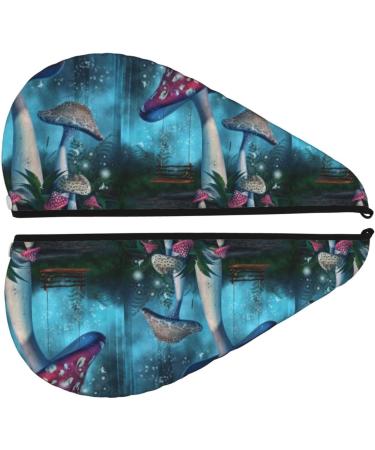Hair Towel Wrap - Quick Drying Hair Turban with Button | Fantasy Mushrooms Design | International Shipping Available - Buy Online on GoSupps.com