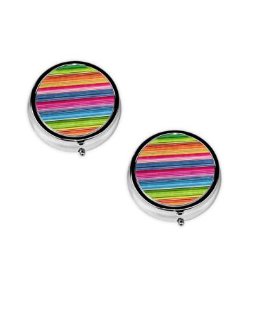 Colorful Mexican Stripes Printed Mini Round Pill Box Pill Box 3 Compartment Medicine Pill Case Pill Organizer Travel Pillbox Portable Pill Box for Pocket Home Office Use
