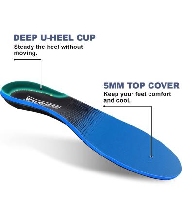 Plantar Fasciitis Insoles High Arch Support Orthotic Inserts | Blue, Mens 8-8 1/2 | Womens 10-10 1/2 - Relieve Foot Fatigue - Buy Online on GoSupps.com