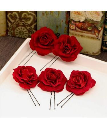 6pcs Wedding Updo Hairpins - Red Rose Hair Sticks U-Shaped Chopsticks for Bride & Bridesmaid - Perfect Hair Accessories - Buy Online on GoSupps.com