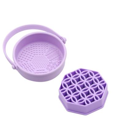 Makeup Brush Clean Set Makeup Brush Cleaning Mat&Hanging Drying Net Hangable Makeup Brush Cleaning Bowl with Drying Makeup Brush Holder for Brushes Makeup Sponge Powder Puff (Purple)