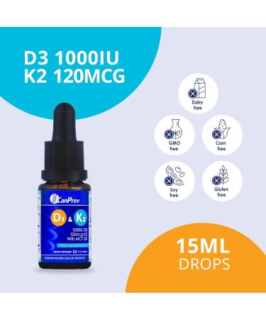 CanPrev D3 & K2 Drops - MCT Oil Base 15ml Liquid Vitamin Supplement 450 Drops with 250IU D3 & 30mcg MK-7 K2 Supports Strong Bones & Teeth Easy-to-Take Formula Free from Gluten Dairy Soy & Sugar - Buy Online on GoSupps.com