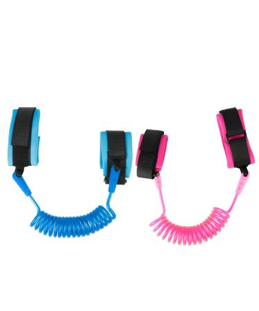 MOTTDAM 2 Pcs Anti Lost Wristband 1.5M Baby Safety Wrist Link Belt Walking Hand Belt Strap Leash Wire Rope for Child Toddler Kids Blue + Pink