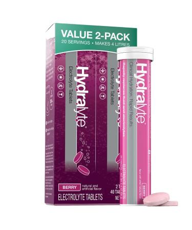 Hydralyte Effervescent Electrolytes Tablets - 40 Berry Flavoured Tablets - Vegan - Gluten Free - Rapid Rehydration - Prevent Dehydration - Achieve Optimal Hydration