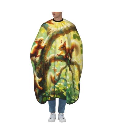 Augenstern 55x66 Inch Adult Barber Cape Squirrel-On-Tree-Oil-Painting Adult Haircut Cape With Snap Closure