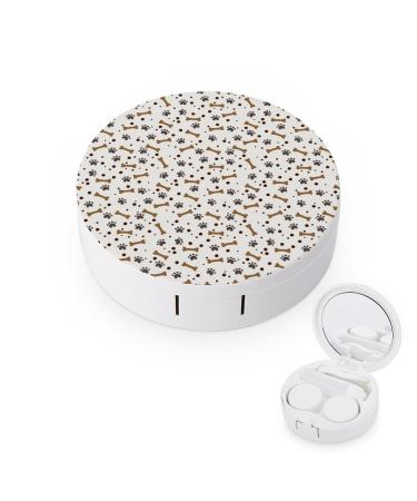 Dog Paws with Bones Pattern Contact Lens Case Travel Portable Travel Contact Lens Box with Mirror