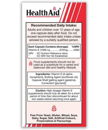 HealthAid Vitamin E 1000iu - 60 Capsules | Antioxidant Support | Skin Health | Immune System Booster - Buy Online on GoSupps.com