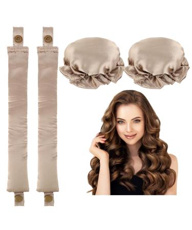 Heatless Hair Curler 2PCS Satin Heatless Curls Set Heatless Curlers Headband with Hairnet Hair Curlers No Heat Heatless Curling Set for Sleeping Overnight Lazy Curlers DIY Hair Styling. (Champagne)