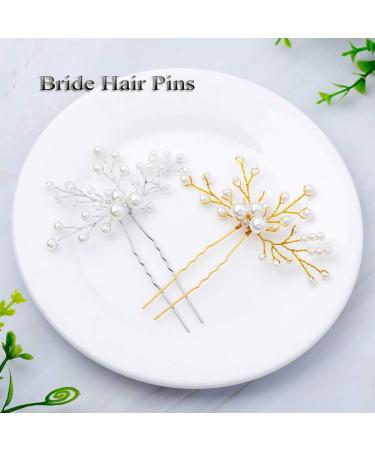 Artio Bride Wedding Pearl Hair Pins Set - Bridal Hair Accessories for Women and Girls - 2PCS (Gold) - Buy Online on GoSupps.com