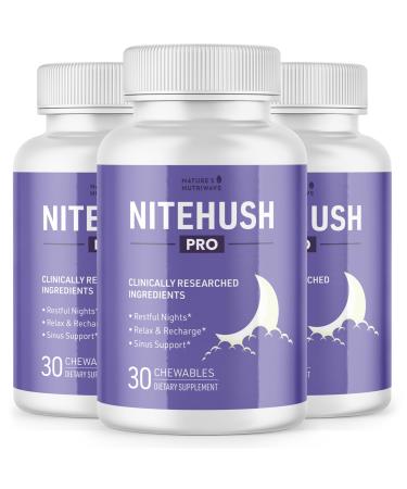 NiteHush Pro Nighttime Chewable Formula with Ivy Extract Quercetin & Citrus Compounds Non-GMO Natural No Stimulants Made in USA GMP Certified 30 Chewables 3 Month Supply 30 Count (Pack of 3)