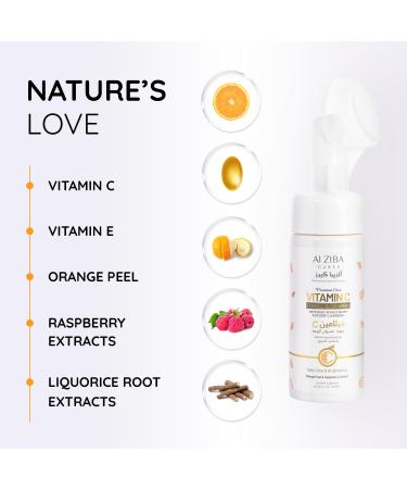 AlZIBA CARES Vitamin C Foaming Face Wash with Orange Peel & Raspberry | Includes Soft Silicon Face Brush | Skin Brightening Cleanser for Men & Women | 150ml - Buy Online on GoSupps.com