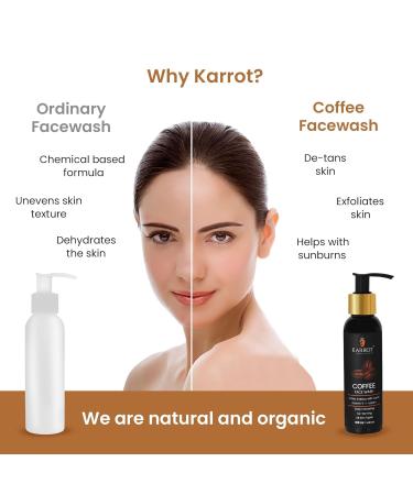 Ka rr ot Natural Skincare Deep Cleansing Face Wash De Tans Skin Arabica Coffee with Carrot Vitamin E and Lemon Paraben SLS and Cruelty Free For Women and Men Suitable for All Skin 100 ml - Buy Online on GoSupps.com