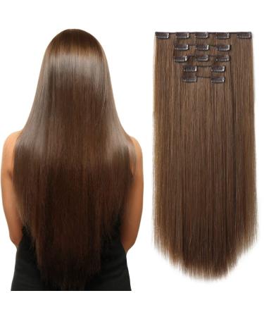 Brown Hair Extensions,HSPJHTM Clip in Hair Extensions for Women,Halloween hair extension 22" Synthetic 5PCS Long Straight Natural Thick Hair Pieces Chestnut Brown Full Head Golden Copper Straight-10