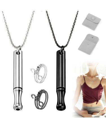 DGUSO 4PC's breathing chain smoking cessation against smoking smoking cessation aid aid stainless steel mindfulness decompression necklace meditation breathing adjustment tool leisure relaxation