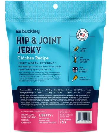 Buckley Dog Jerky Treats - All-Natural Hip & Joint Support with Glucosamine - Salmon, Beef & Chicken - Buy Online on GoSupps.com