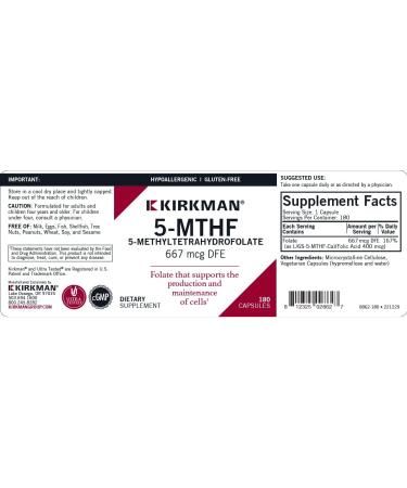 Kirkman - 5-MTHF - 5-METHYLTETRAHYDROFOLATE - Folate to Support Maintenance of Cells* - Buy Online on GoSupps.com