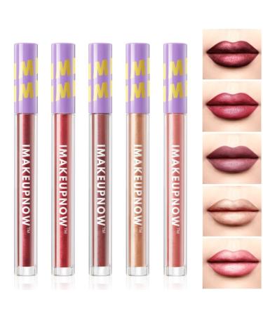 Metallic Lipstick for Women 5Pcs Set Long-Lasting Lip Color High-Pigment Shimmer Finish