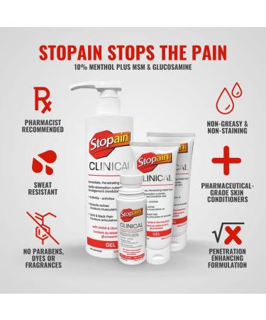 Stopain Pain Relief Clinical Gel 4oz 2 Pack Made in USA Maximum Performance Pain Relief with 10% Menthol plus Glucosamine for Muscle Aches Joint Pain and Arthritis - Buy Online on GoSupps.com