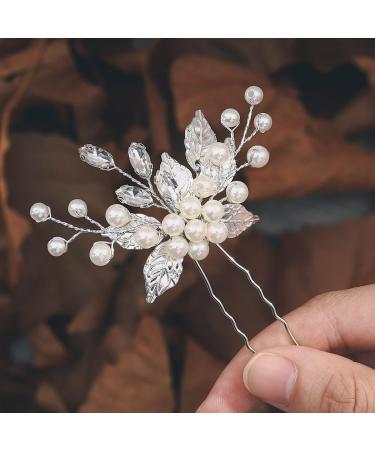 Handcess Silver Bridal Hair Needle with Pearls & Rhinestones - Elegant Headdress for Brides & Girls - Buy Online on GoSupps.com