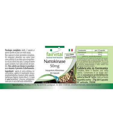 Fairvital Nattokinase 50mg Capsules - Vegan High Dosage - 60 Capsules | 2000 FU - 2 Capsules Daily - Buy Online on GoSupps.com
