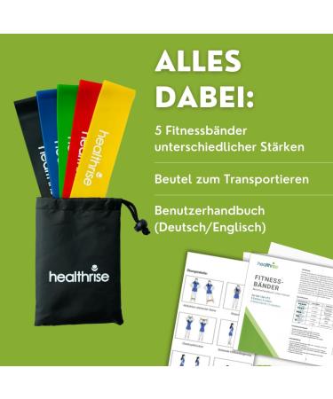 Health Rise Fitness Band Set - 5 Resistance Levels for Home Gym Yoga & Pilates | Includes Loop Tapes & Carrying Bag | German Instructions - Buy Online on GoSupps.com