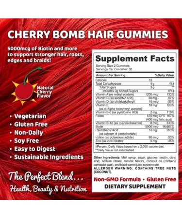 VYTA-MENDS Hair Growth Gummies Cherry Bomb with Biotin 5000mcg, Vitamin C, B12, and Zinc - 1 Month Supply for Stronger Hair, Skin, and Nails - Buy Online on GoSupps.com