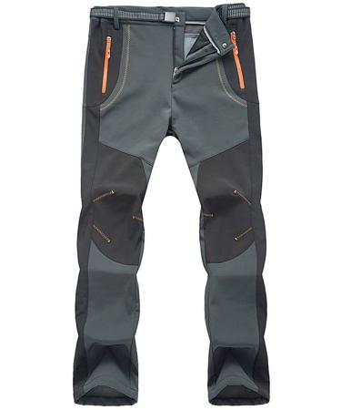 GMTTFOUR Men's Snow Ski Hiking Pants Waterproof Windproof Fleece Lined Reinforced Knees Winter Work Pants with Zipper Pocket Grey01 Large