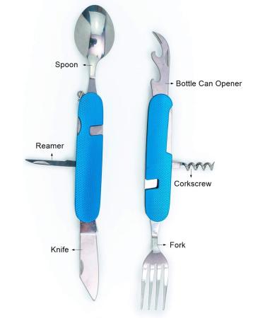 6-in-1 Camping Utensil Set with Detachable Spoon, Fork, and Knife Combo in Carrying Pouch - Blue + Red - Buy Online on GoSupps.com