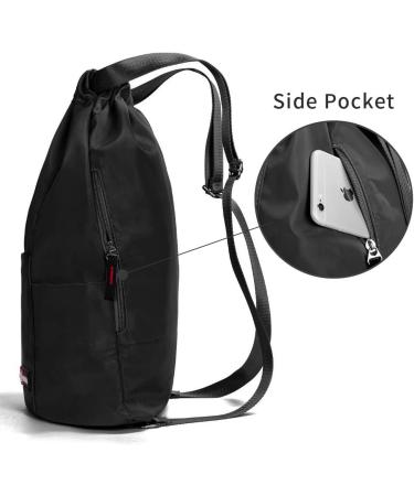 Waterproof Drawstring Gym Backpack Bag for Men & Women - Black Gym Sack Mini Travel Daypack - Buy Online on GoSupps.com