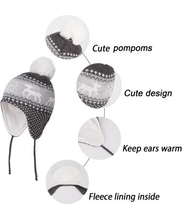 LANGZHEN Toddler Winter Hat with Earflap, Fleece Lined Beanie for Baby Boys and Girls 6-12 Months - Deer-Gray - Buy Online on GoSupps.com