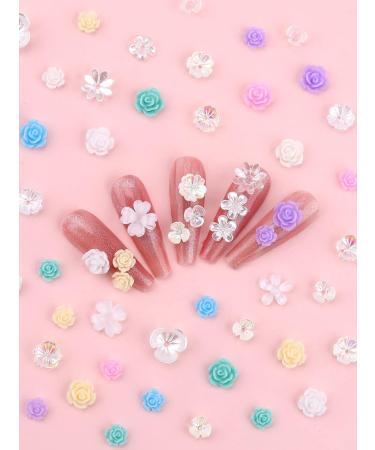Ebanku 3D Acrylic Flower Nail Art - Five-Leaf White Flower Gems & Pearl Glitter for Stunning Nail Decorations - Buy Online on GoSupps.com