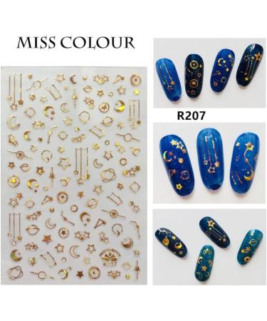 Luxury Gold Star Moon Nail Art Stickers - 6 Sheets 3D Self Adhesive Ramadan Metallic Line Decals - Exquisite Manicure Decoration - Buy Online on GoSupps.com