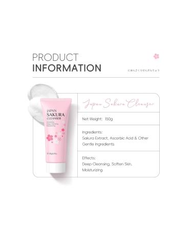 FEESHOW Daily Use Sakura Foaming Face Cleanser Cream Deep Cleaning Moisturizing Smooth Skin Oil Water Balance Pink One Size One Size Pink - Buy Online on GoSupps.com