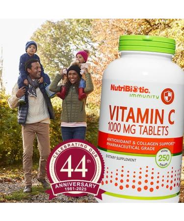 NutriBiotic - Vitamin C 1000 Mg 250 Count Tablets | Essential Immune & Antioxidant Collagen Support Supplement | Pharmaceutical Grade L-Ascorbic Acid | Vegan Non-GMO & Gluten Free - Buy Online on GoSupps.com