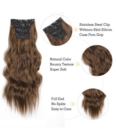 YDDM 20 Inch Wavy Clip-In Hair Extensions | Realistic Synthetic Hair | Affordable 4pcs Set for Women (Color 8H27#) - Buy Online on GoSupps.com