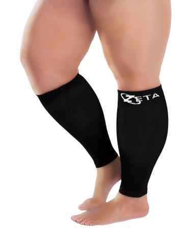 Zeta Plus Size Short Length Leg Sleeve Support Socks - The Wide Calf Compression Sleeve Women Love for Its Amazing Fit  Cotton-Rich Comfort  Graduated Compression & Soothing Relief  1 Pair  XL  Black X-Large Black
